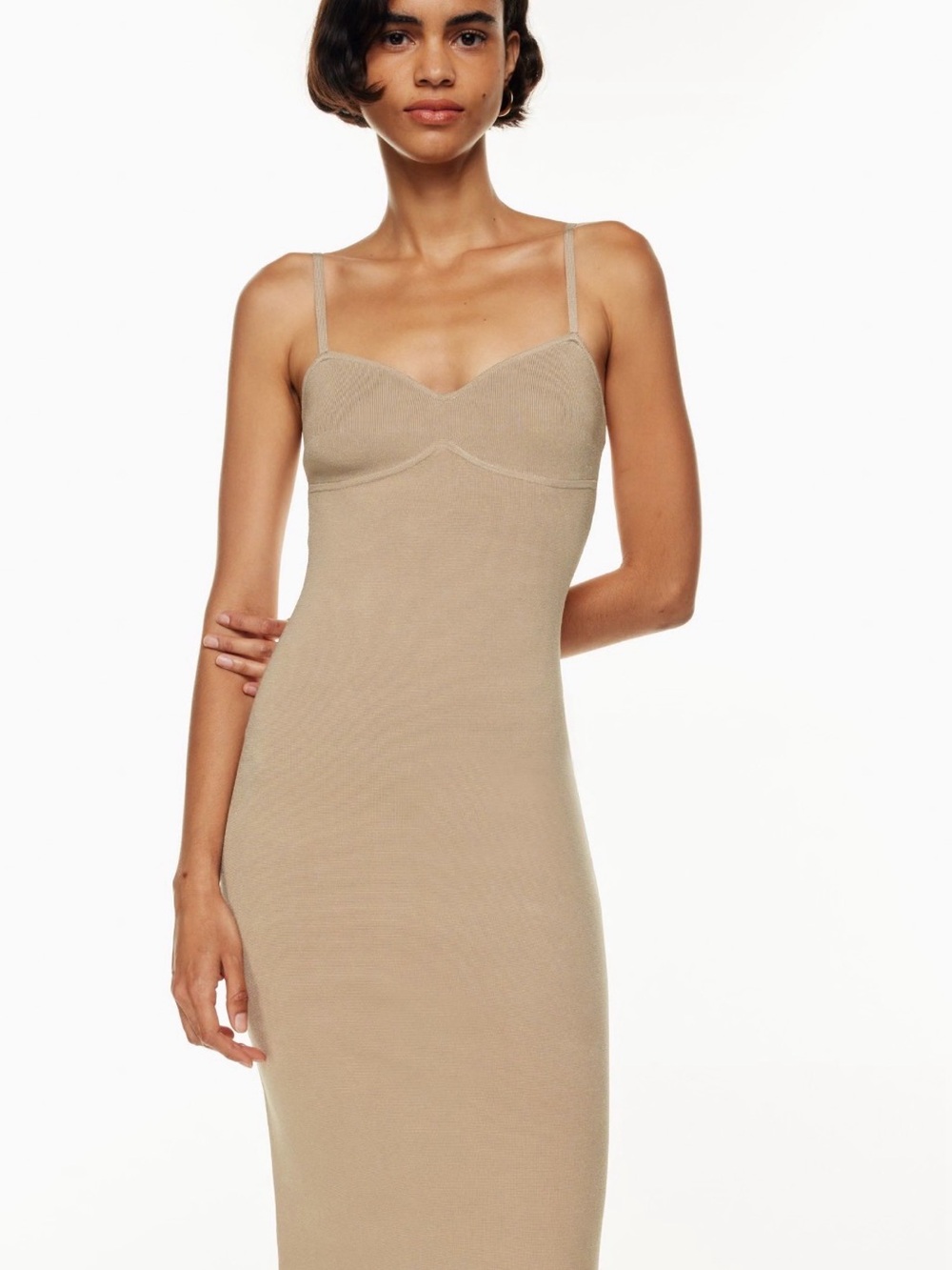 Babaton Taupe Slim Slip Dress with Sweetheart Bodice